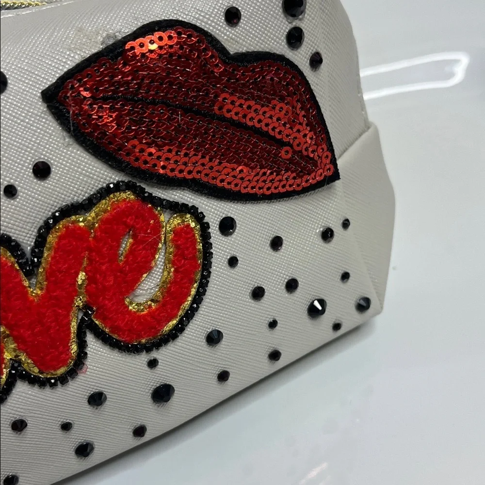 Stylish Grey, Black & Red Crystal Embellished Makeup bag
